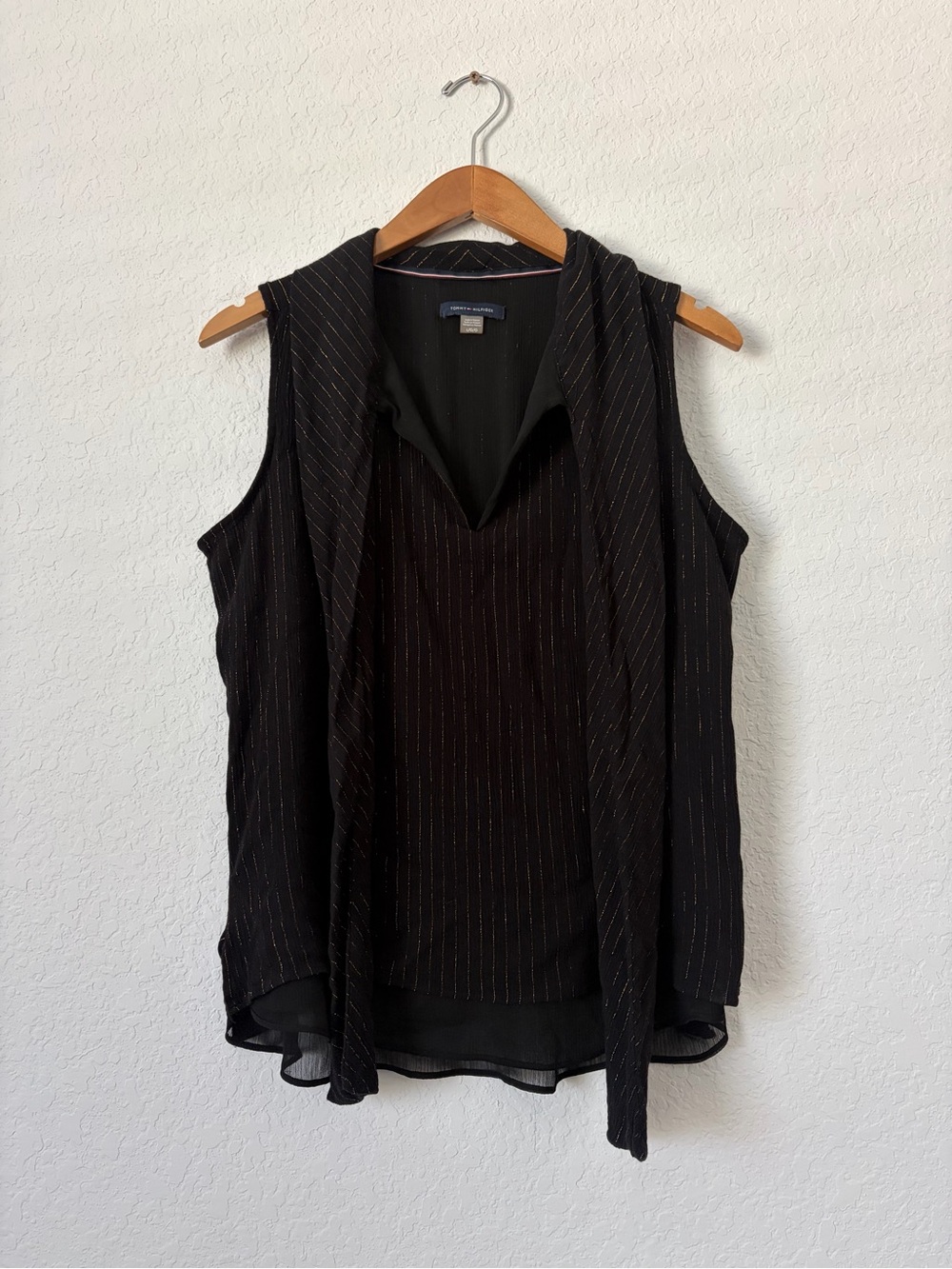 Tommy Hilfiger Black Sleeveless V-Neck  Camisole with Gold Pinstripes